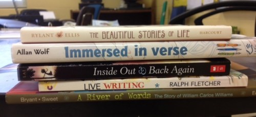 Book spine poem immersed