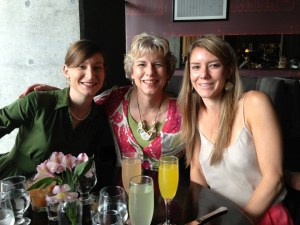Katherine, me, and Maggie with mimosas for Mother's Day.