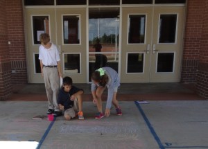 Grandparents were greeted by a colorful path.