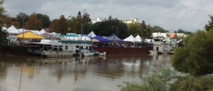 Downtown New Iberia skyline with Gumbo Cook-off tents.