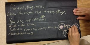 Tyler celebrates the sunshine in his life, his mother.  His grandma makes pancakes shaped like Mickey Mouse.  