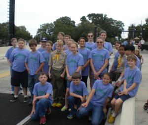 students at the bridge