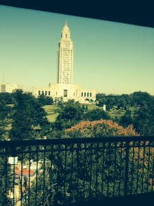 View of the state capitol from the top floor of the state library.