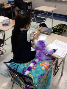 Even purple lemurs named Violet can write.