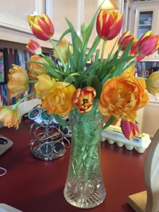 Tulips from the grocery store.  A gift for my mom.  