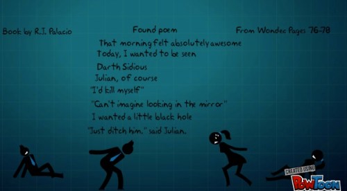 Tobie wrote this poem from the Halloween chapter in Wonder. He could relate to the black hole August wanted to go into.