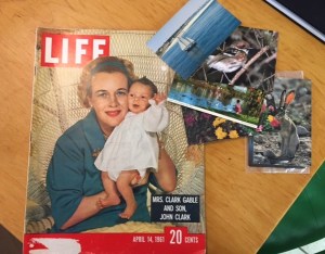Antique store finds, a 1961 Life magazine and vintage postcards.