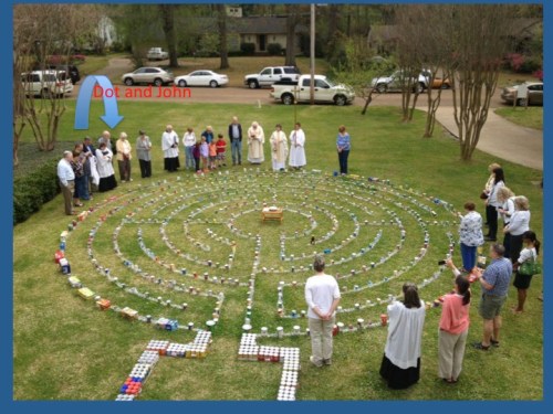 Labyrinth of cans raises awareness of hunger.