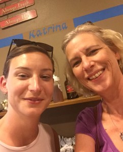 Katherine and I at The Bean Gallery-- notice the Katrina flood line above our heads. 