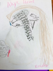 Emily sketched her idea of Ally's head.