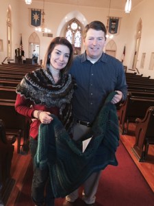 Amy and Kelly with prayer shawl and lap blanket.
