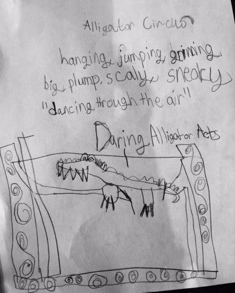 Lynzee wrote about a 3-D piece of an alligator on the high trapeze. 