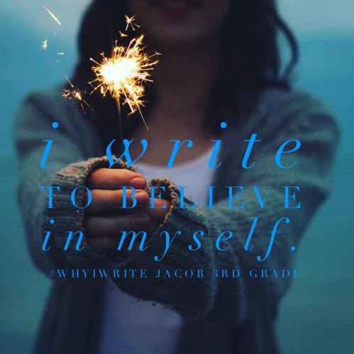 Jacob's #WhyIWrite quote on Word Swag