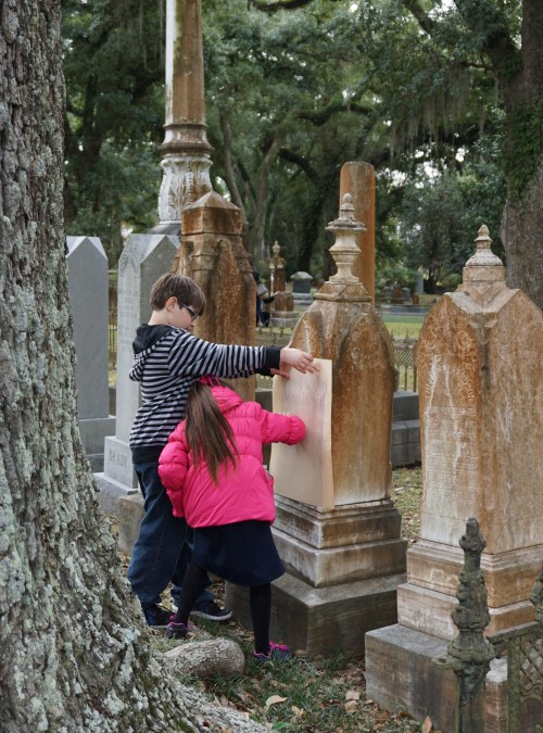 Gravestone rubbings at Grace Episcopal Cemetery, St. Francisville, LA.